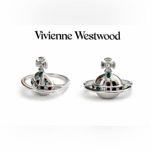 Vivienne Westwood Silver  Orb Ring w/red & green rhinestones